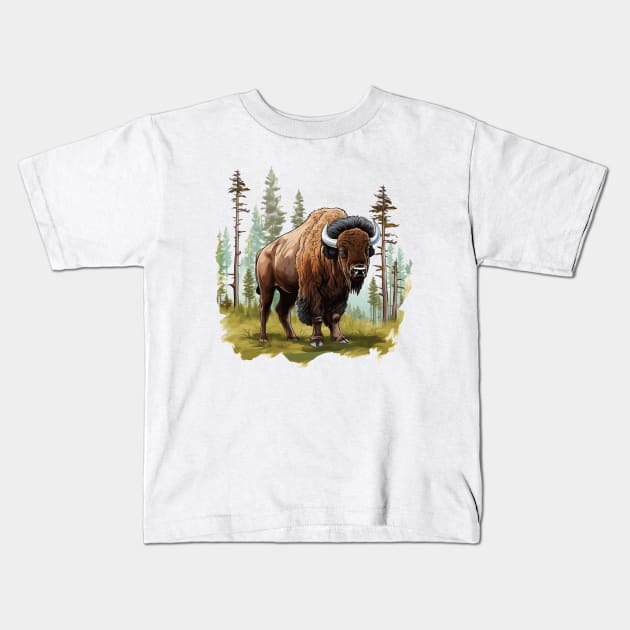 American Bison Kids T-Shirt by zooleisurelife